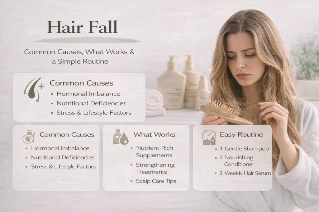 تساقط الشعر: الأسباب الشائعة + حلول فعّالة + روتين بسيط