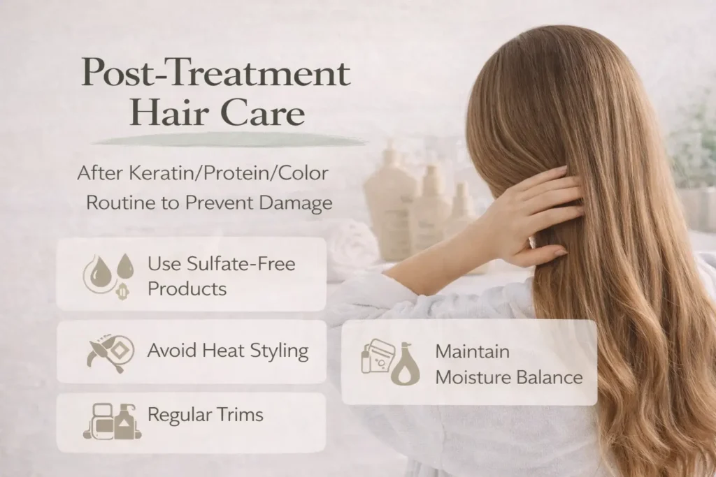 العناية بالشعر بعد المعالجة: روتين بعد الكيراتين/البروتين/الصبغة لتجنب التلف